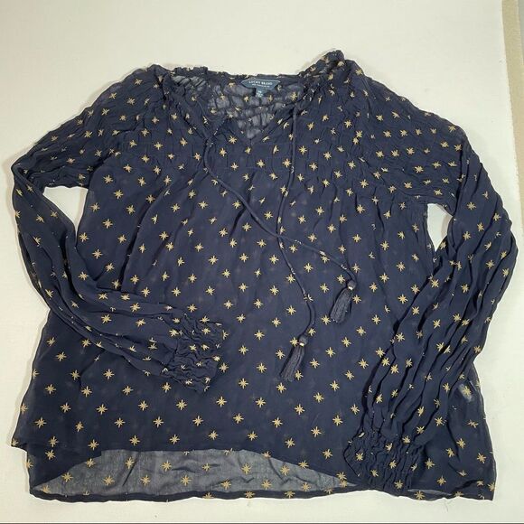 Lucky Brand women's long sleeve woven smocked peasant top navy w/ gold s… - Picture 2 of 11